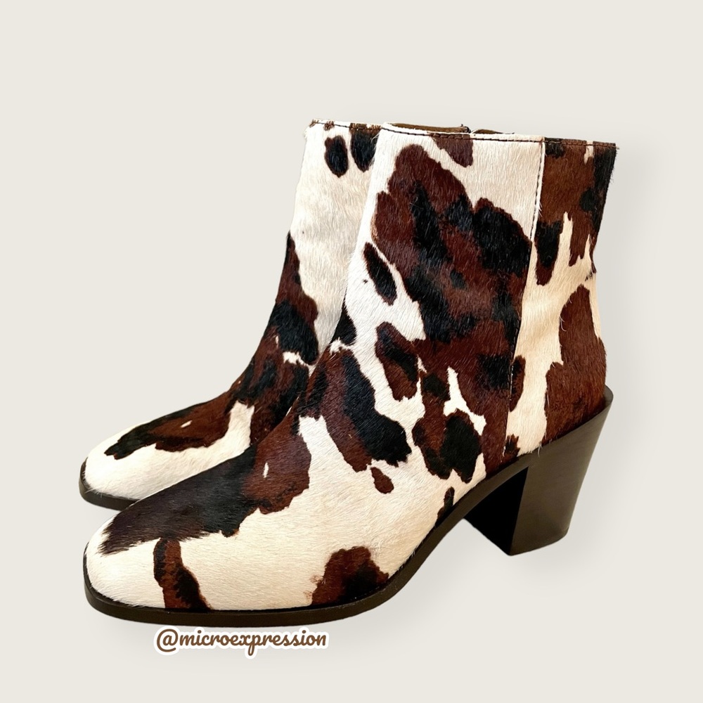 RARE Frye Georgia Short Cow Pattern Fur Leather Cowboy Pull On Western AnkleBoot - Picture 10 of 15